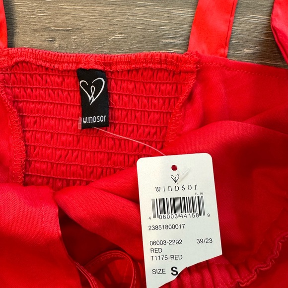 Windsor Sexy Sleek Tie-Front Cutout Satin Corset Bustier Crop Top Cherry Red - Picture 8 of 11